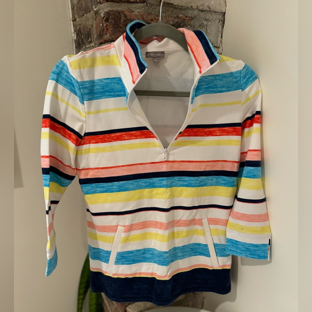 T by Talbots Striped Quarter-Zip Pullover